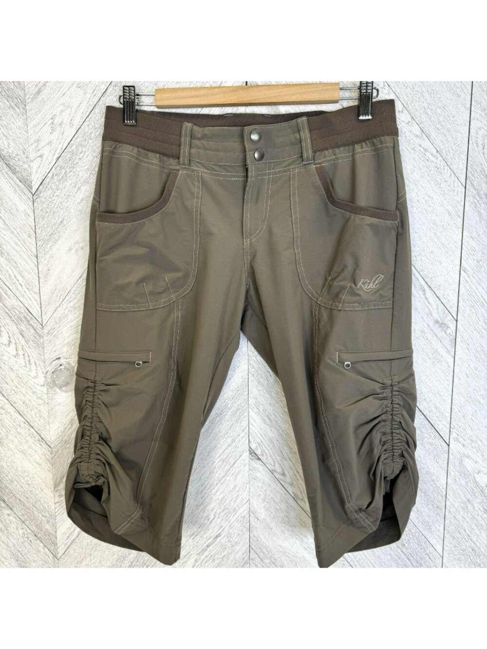 Kuhl Durango Knicker Long Shorts Size 6 Olive Green Outdoor Hiking Gorpcore 15"